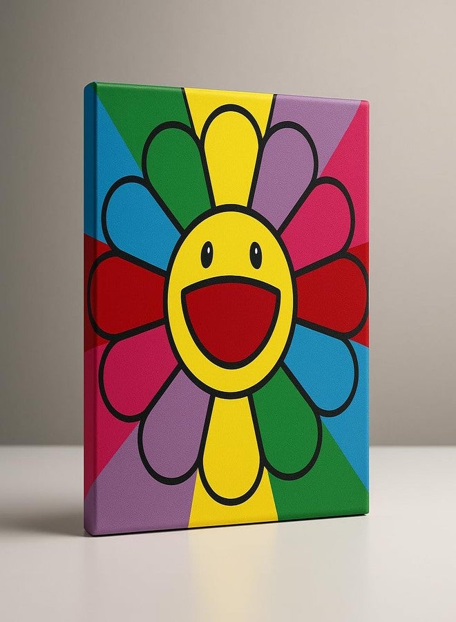 CHEFERYN Colorful Smiley Flower Pom-Pom Art Canvas Kit for Kids - 8x8 Inch DIY Craft Painting Kit - Easy & Fun Creative Activity for Boys & Girls - Wall Décor for Bedroom or Playroom - Image 1